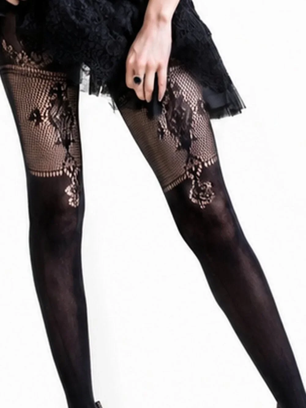 Killer Legs Queen Lace Black Out Fishnet Tights – Black – NWT